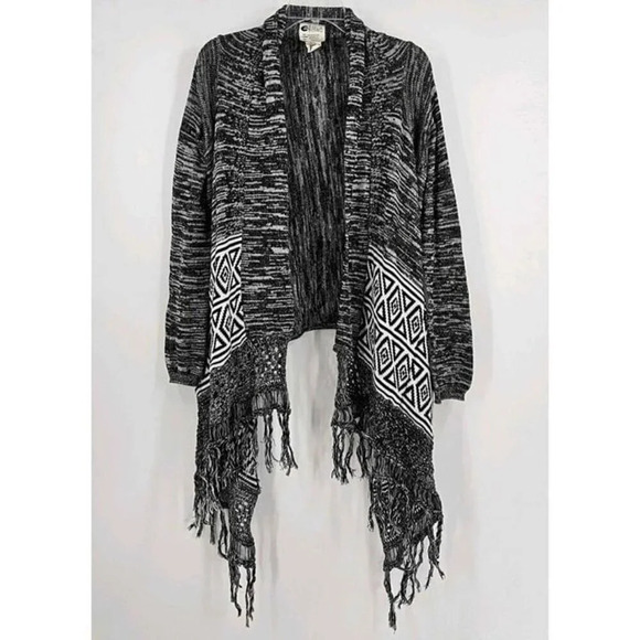 Billabong Open Front Cardigan Tribal Aztec Fringe Black/White Sweater Sz S - Picture 1 of 4